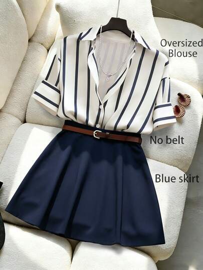 Franclia Conjuntos de dos piezas de moda, elegantes conjuntos de dos piezas, blusas a rayas combinadas con faldas de unicolor, conjuntos de camisas de manga corta de corte holgado, conjuntos de dos piezas para uso diario, conjuntos de dos piezas de verano, conjuntos de dos piezas para vacaciones, conjuntos de dos piezas para la playa, conjuntos de dos piezas elegantes, conjuntos de dos piezas para salir, conjuntos de dos piezas casuales, conjuntos de dos piezas para graduación, conjuntos de dos piezas azules, conjuntos de dos piezas a rayas, conjuntos de dos piezas para uso diario, conjunto de dos piezas lindo, blusa oversize, conjunto de falda y camisa, conjunto de 2 piezas para mujer, conjunto de negocios casuales para mujer
