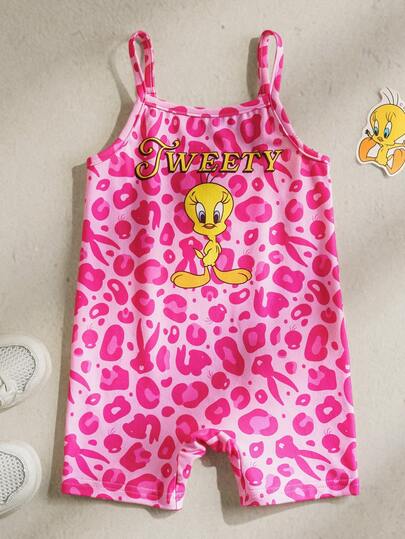 LOONEY TUNES X SHEIN Baby Girl Letter & Cartoon Print Casual Everyday Romper Jumpsuit