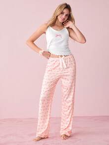 标语图案吊带背心和格子长裤睡衣套装 - 彩色 - 查看 6