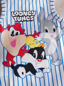 LOONEY TUNES X SHEIN Áo liền quần cổ tròn in hình hoạt hình và sọc cho bé trai - trắng - Xem 5