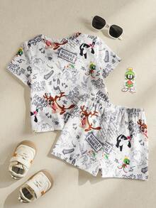 LOONEY TUNES X SHEIN Baby Boys Short Sleeve T-Shirt Set, - White - View 3