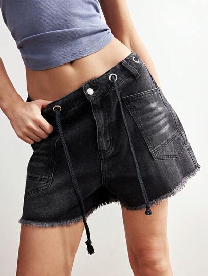 Bohemela Pantalones cortos anchos de mujer de unicolor tejidos de estilo casual