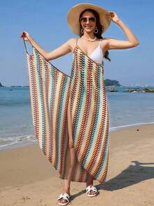 Swim Chiccia Women's Latest Fashion Bohemian Minimalist Beach Vacation Clothing, Lightweight Fabric, Midi Length Kimono Cover Up, Suitable For Spring, Summer And Autumn - Multicolor - View 3