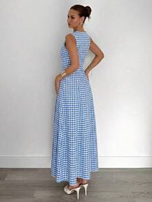 Siren Gaze 夏季新款褶皱无袖A字连衣裙 - 藍色 - 查看 2