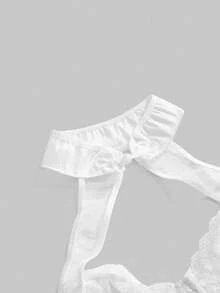ROMWE Kawaii Sweet & Sexy New Chinese Style Spaghetti Strap Backless High Slit Dress With Thong Lingerie Set - White - View 3