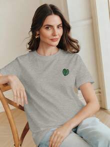 Anewsta Camiseta de manga corta con estampado de carnaval, versátil, de moda de verano para vacaciones, playa y festival, para mujer - Gris - Ver 3