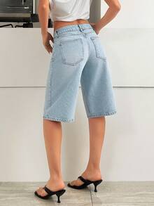 SHEIN Cottnline شورت جينز كاجوال أزرق فاتح منخفض الخصر أسفل الركبة - أزرق فاتح - مشاهدة 2
