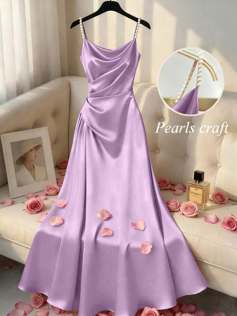 Franclia Nuevo vestido de tirantes finos con decoración de strass, ajuste ceñido para mujer, primavera/verano - Púrpura malva - Ver 1