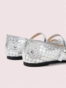 CUCCOO DOLLMOD Ladies Silver Mesh Sequins Decorative Sweet Bow Decorative Design French Low Vamp Breathable Mary Jane Shoes Upper Sequined Mesh Material Suitable For Spring And Summer Wear - Silver - View 4