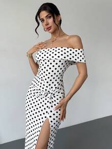 Rafferiza Đầm cocktail dáng đuôi cá thanh lịch, thích hợp cho buổi hẹn hò, đầm chấm bi. - Màu vàng - Xem 4