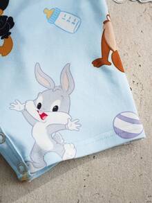LOONEY TUNES X SHEIN Baby Boy Cartoon Print Casual Everyday Romper - Blue - View 4