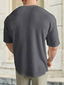 HIMLAND Loose Fit Men's Solid Waffle Knit T-Shirt - Grey - View 3
