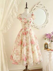 Vintamour Đầm nữ cổ điển thanh lịch, đầm organza in hoa, đầm dài dự tiệc thường ngày, đầm hè cho nữ, trang phục hè cho nữ, đầm xuân cho nữ, đầm lễ Phục sinh cho nữ, trang phục lễ Phục sinh cho nữ, trang phục lễ hội cho nữ, đầm thanh lịch dự tiệc, đầm dự tiệc sang trọng, đầm dự tiệc cho nữ, trang phục dự tiệc, đầm dự đám cưới cho nữ, đầm dự tiệc cưới, đầm tốt nghiệp cho nữ, đầm thanh lịch cho nữ, đầm hoa cho nữ. - Màu be - Xem 2