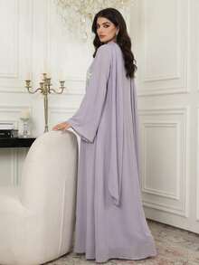 Al Najma Women's Elegant Beaded Embroidery Loose Arabic Style Dress, Autumn - Dusty Purple - View 2