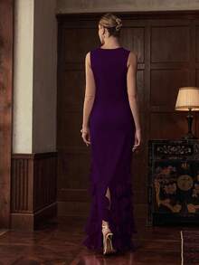 ZEYLAH Elegante vestido de sirena sin mangas de unicolor - Morado - Ver 2