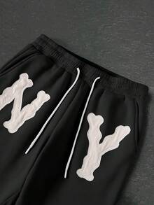 Manfinity Roghcode Men's Drawstring Waist 3D Letter Graphic Casual Everyday Sweatpants - Black - View 7