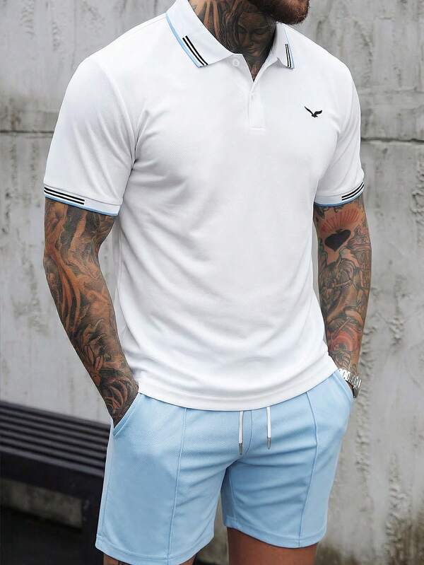 Manfinity CasualCool Men's Short Sleeve Polo Shirt Set, Suitable For Outings And Gatherings