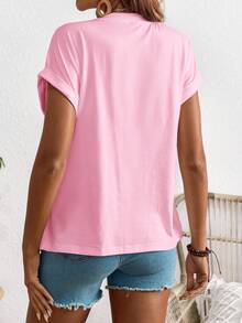 SHEIN Maternity Round Neck Letter Print Casual Versatile Daily Wear Short Sleeve T-Shirt World Cup - Pink - View 2