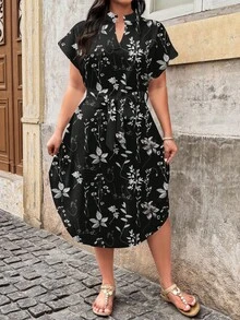 EMERY ROSE Đầm cỡ lớn thanh lịch với họa tiết lá cây tinh tế, thích hợp cho kỳ nghỉ hè. - Nhiều màu - Xem 6