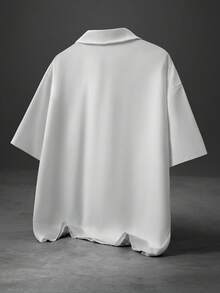 PAVTROS Áo sơ mi nam tay ngắn dáng rộng, màu trơn, cổ , thiết kế xếp ly, kiểu dáng thường ngày. - trắng - Xem 2