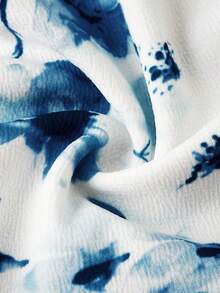 Ellevyn 蓝白碎花V领荷叶袖修身连衣裙，适合工作和约会，夏季浪漫优雅弹力针织印花修身长裙，蓝色连衣裙，婚礼礼服套装，女士蓝色连衣裙，女士碎花连衣裙，伴娘礼服，度假套装，女士夏季连衣裙，女士夏季套装，新款女士连衣裙，休闲裹身裙，婚礼宾客裹身裙，女士碎花连衣裙，荷叶袖连衣裙，蓝色碎花裹身裙 - 藍白色 - 查看 5