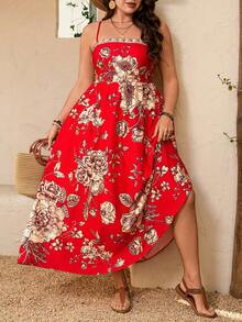 Breezaya Plus Size Women Vacation Style Floral Print Spaghetti Strap Dress - Multicolor - View 7