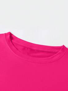 EMERY ROSE Women's Round Neck Letter Print Casual Versatile Daily Wear Short Sleeve T-Shirt - Hot Pink - View 3