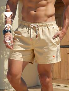 Surfspeed Men's Beach Vacation Casual Drawstring Pocket Beach Shorts Men Swim Trunk Matching Swim Wear For Men Beige Swim Trunks - Apricot - View 1