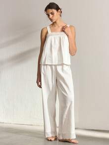 Ocili Women's Hollow Out Embroidery Camisole And Pants Pajama Set - White - View 2