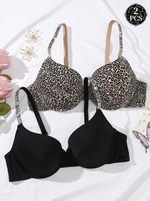 SHEIN 2件装加大码钢圈文胸，舒适支撑 - 彩色 - 查看 1