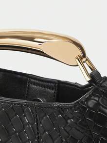 SHECARRY Women's Fashion Party Gold Pleated Embossed Woven Material Handbag For Parties,New Years - Black - View 6