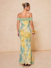 Lumalex Vestido de sirena elegante y sexy para vacaciones con diseño ajustado de cintura, hombros descubiertos y decoración de hebilla metálica, primavera/verano - Multicolor - Ver 11