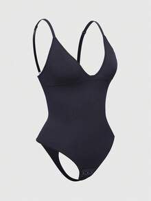 SHAPORA 女士纯色深 V 领吊带背心 - 黑色 - 查看 2