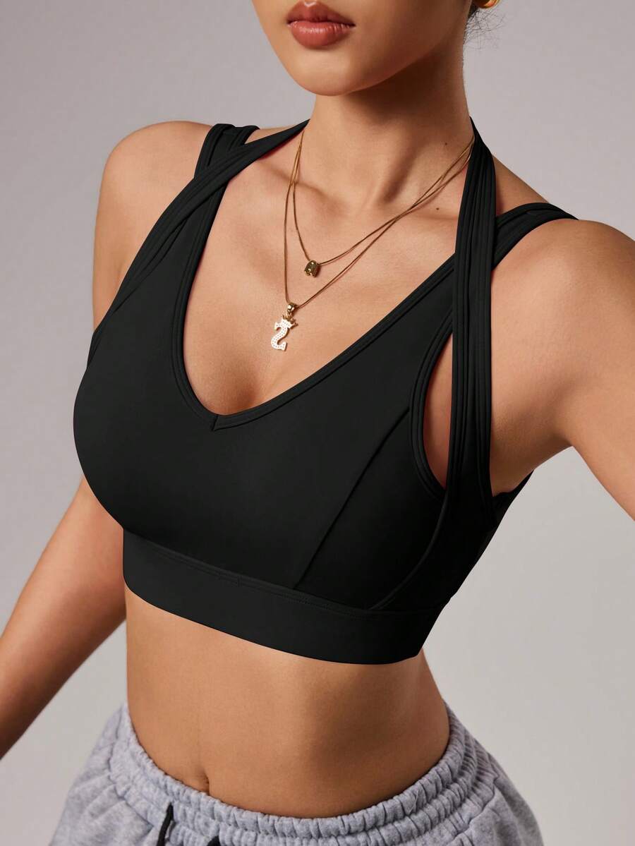 Easithlete Áo ngực thể thao hỗ trợ cao dành cho nữ, áo tập yoga, trang phục thể thao nữ, áo thể thao có áo ngực tích hợp, áo nữ mùa hè, áo tập luyện, áo tập gym có áo ngực tích hợp, áo tập thể dục, áo tập Pilates cho nữ. - màu đen - Xem 1