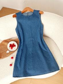 Comfortcana 女士休闲无袖牛仔连衣裙，夏季 - 藍色 - 查看 1