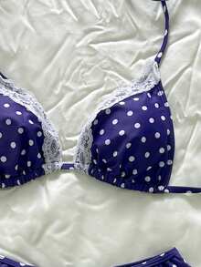 Swim Mod 2pcs/Set Polka Dot Print Detail Strap Triangle Top & Skirt Bikini Swimsuit For Girls - Multicolor - View 5