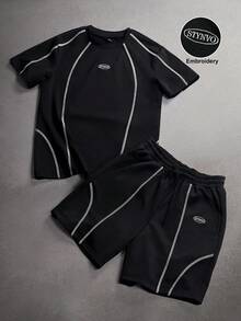 STYNVO Men's Casual Contrast Stitching Short Sleeve T-Shirt Set - Black - View 5
