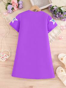 Digital Print Idol Girl Group Tee Dress, Fashionable Casual, Suitable For Tween Girls In Spring/Summer - Multicolor - View 3