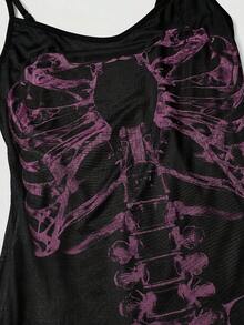 ROMWE Goth 哥特复古浪漫骷髅无袖女式连衣裙 - 黑色 - 查看 3