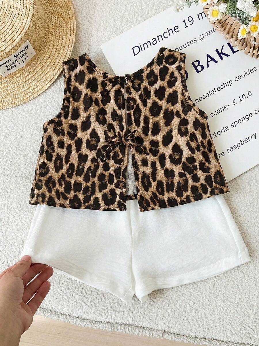 SHEIN Baby Girl Woven Leopard Print Sleeveless Tank Top - Multicolor - View 1