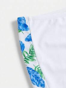 SHEIN 少女插肩袖热带植物印花上衣和短裤泳衣套装 - 粉色 - 查看 7