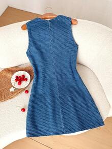 Comfortcana 女士休闲无袖牛仔连衣裙，夏季 - 藍色 - 查看 2