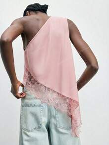 Maija 2026春夏初秋独立日七月女装不对称肩部设计现代都市女士夏季黑色纯色褶皱无袖休闲上衣 - 粉色 - 查看 2