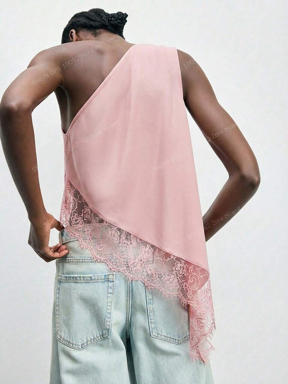 SHEIN Maija Women's Elegant Dusty Pink Summer Tea Party Top,Asymmetrical Shoulder Design Modern Urban Solid Color Pleated Sleeveless Casual Independence Day