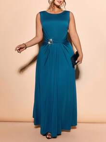 Cravure Plus Size Dresses - Teal Blue - View 3