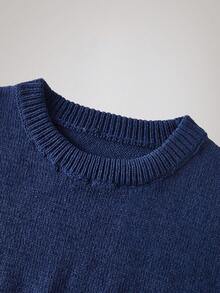 AXEPEAK Men's Solid Color Crew Neck Sleeveless Hollow-Out Knit Top - Blue - View 8