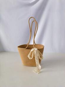 1个装草编水桶包 女士夏季大容量手工藤编单肩手提包 适合海滩度假 波西米亚风手提包 节日约会 休闲时尚 - 多色 - 查看 3