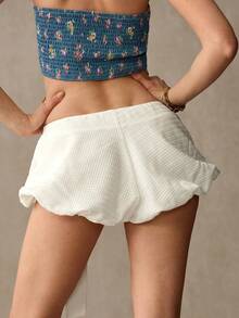 WESTFADE Shorts com Laço Lateral, Bainha Bolha, Laço, Primavera, Verão, Roupa de Resort, Casual, Costeira, Cowgirl, Boho, Férias, Praia, Festival, Roupa Ocidental, Nashville, Traje de Rodeio, Concerto Country, Stagecoach, Coachella - Branco - Visão 2