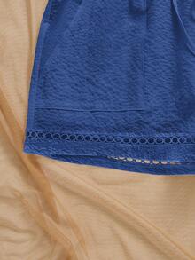 Almamuse Pantalones cortos casuales y versátiles de mujer talla grande de unicolor con cordón en la cintura y bolsillos - Azul Marino - Ver 6