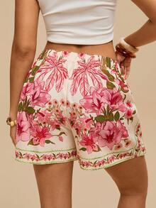 Travachic Plus Size Bohemian Casual Vacation Beach Shorts With Tie Decoration And Ruffle Hem For Women - Multicolor - View 2